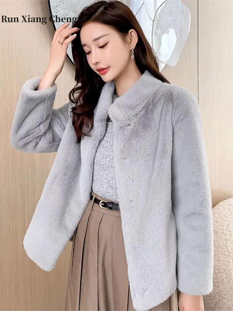 2023 Free Shipping Winter Casual Short Fur Coat Faux Fur & Mixed Fur High Street Leisure Style Purity Medium Length Warm Coat