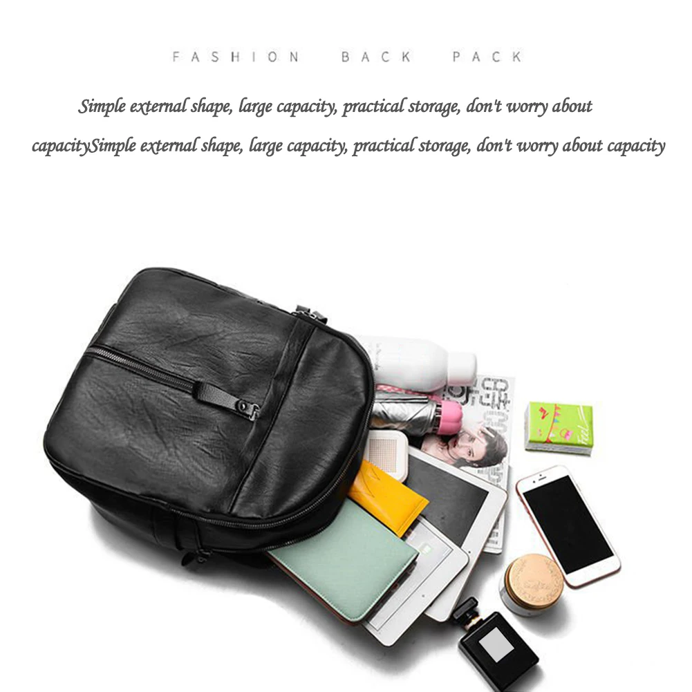 Casual Pure Color Zipper Shoulder Backsacks PU Leather Travel Knapsacks Girls Large Capacity Student Schoolbags