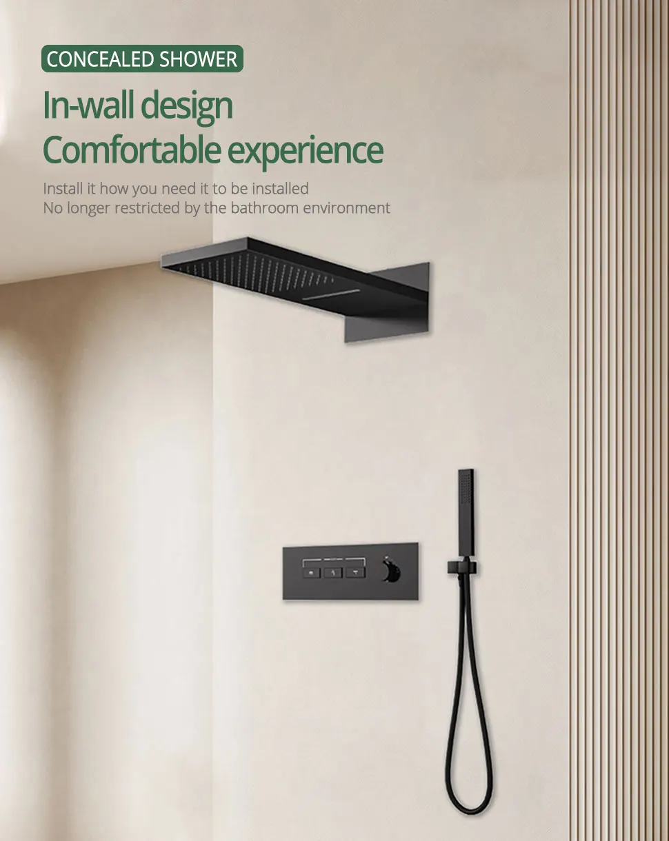 Description Picture 2 of itemWhite Ceiling Shower Faucet Wall Mounted Bathroom Shower Set Recessed Box Digital Display 2 function Control Valve Shower System