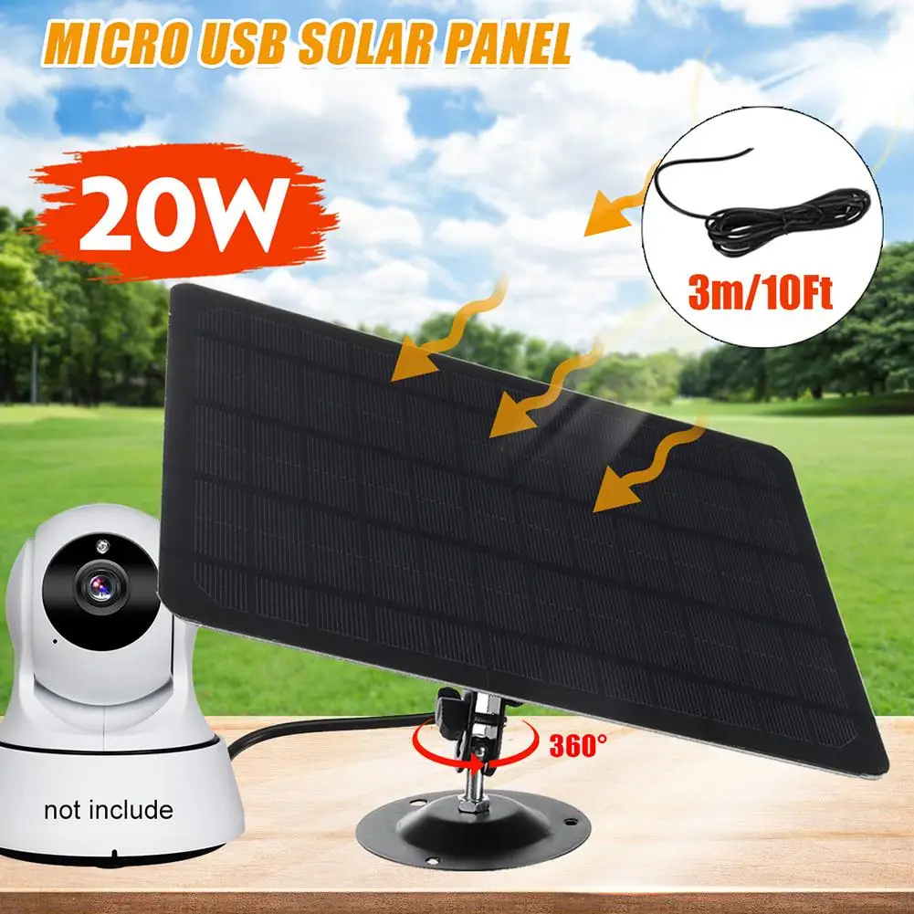 20W 5V Solar Panel Portable Solar Cells Charger Micro USB Charger Waterproof Solar Generator for Home IP Security Monitor Camera