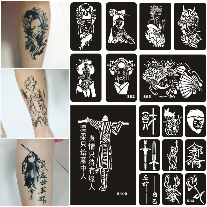 Reusable Henna Tattoo Stencils for Painting Dragon Flower Flames Airbrush Stencils Templates Diy Body Arm Pochoir Tatoo
