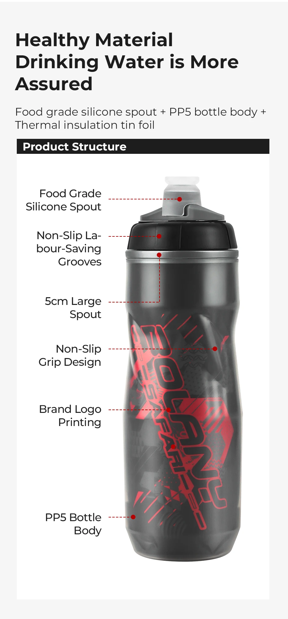 Description Picture 6 of itemBolany Bicycle Water Bottle 600ml Light Mountain Bottle PP5 Heat - And Ice-protected Outdoor Sports Cup Cycling Equipment