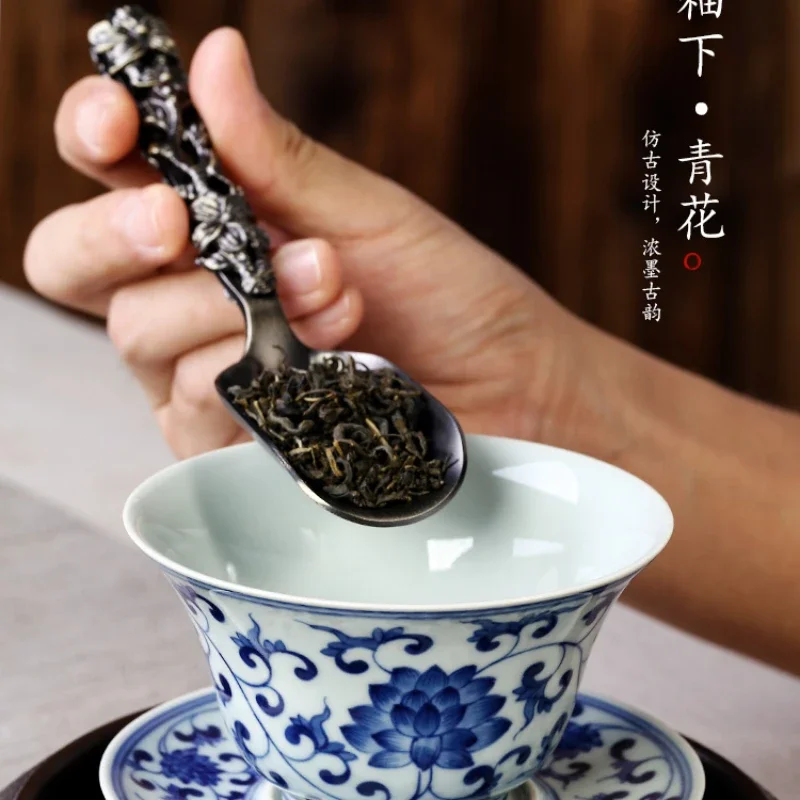 

Ручная роспись, блокировка ветки лотоса, синий и белый цвет, искусственная кожа, большой размер, чайная Пивоваренная чаша, керамическая одинарная