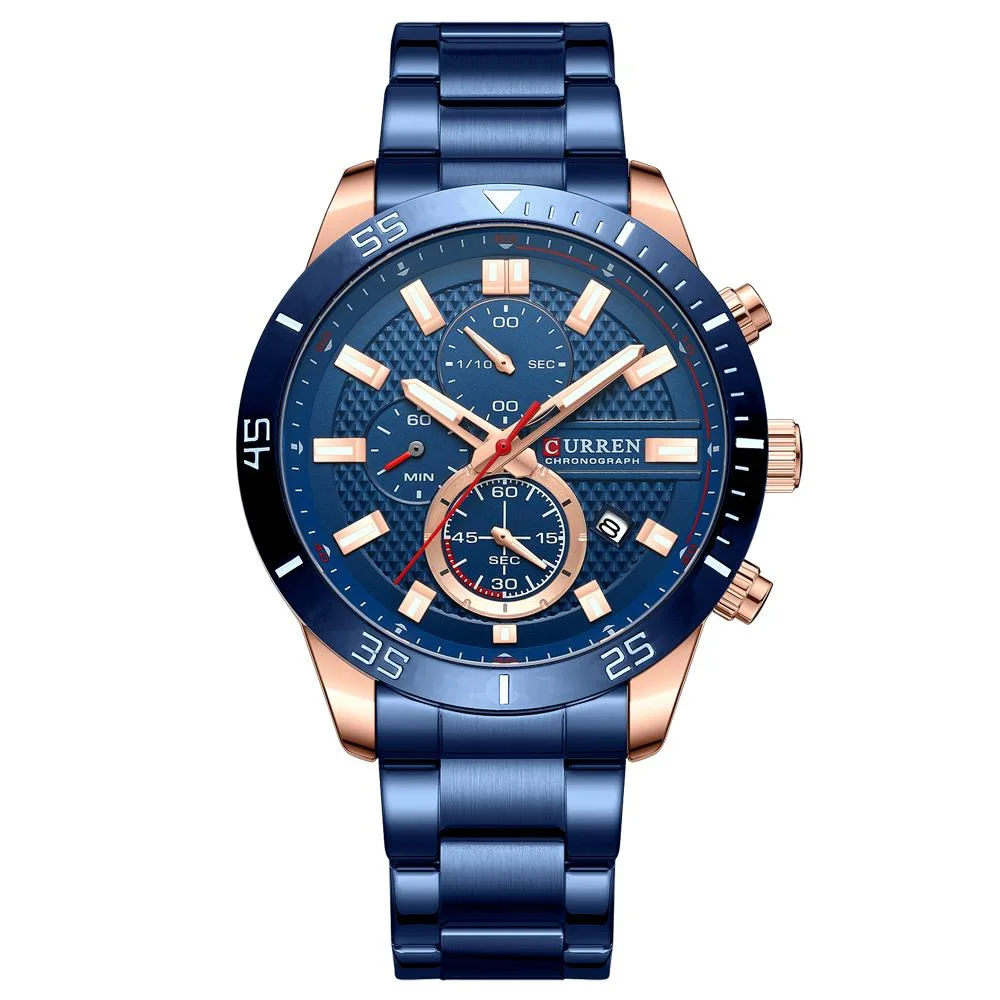 Quartz Watch Men's New Sports Night Glow Waterproof Automatic Calendar Fashion Casual Stainless Steel Strap Timing Watch 8417