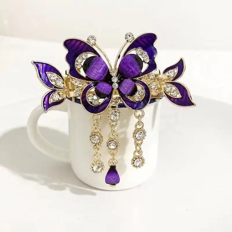 Hair Accessory Hair Clip Jewelry Accessories Hair Headdress Zircon Butterfly Tassel Hairpin For Women Retro Ethnic Style Small Crab Clip