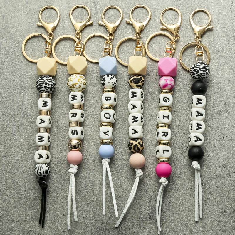 FashionLetterMAMAGirlKeychainForWomenMenSiliconeBeadsKeyringForKeys2022Car