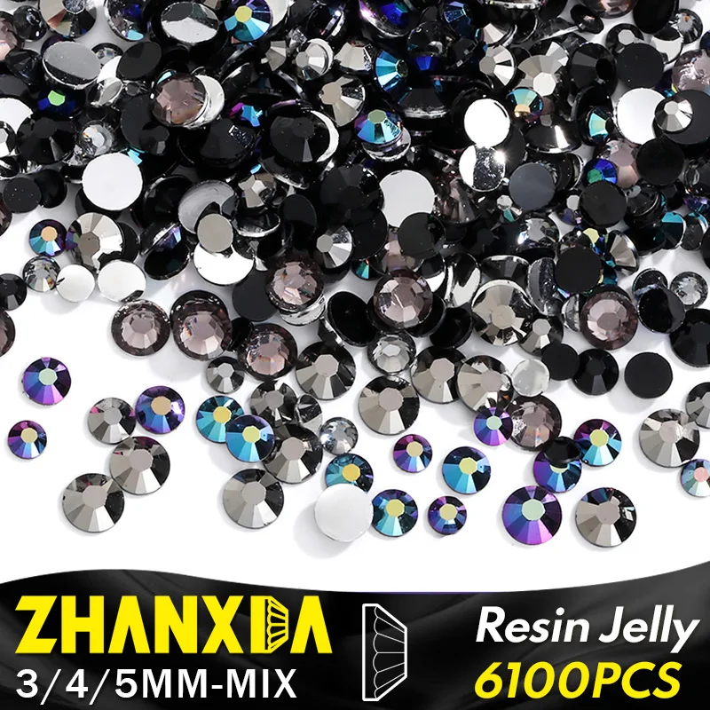 3/4/5MM Mix Bling Black Violet Jelly AB Color Non HotFix Resin Rhinestones  Flatback Stone no Glue for Arts Decoration