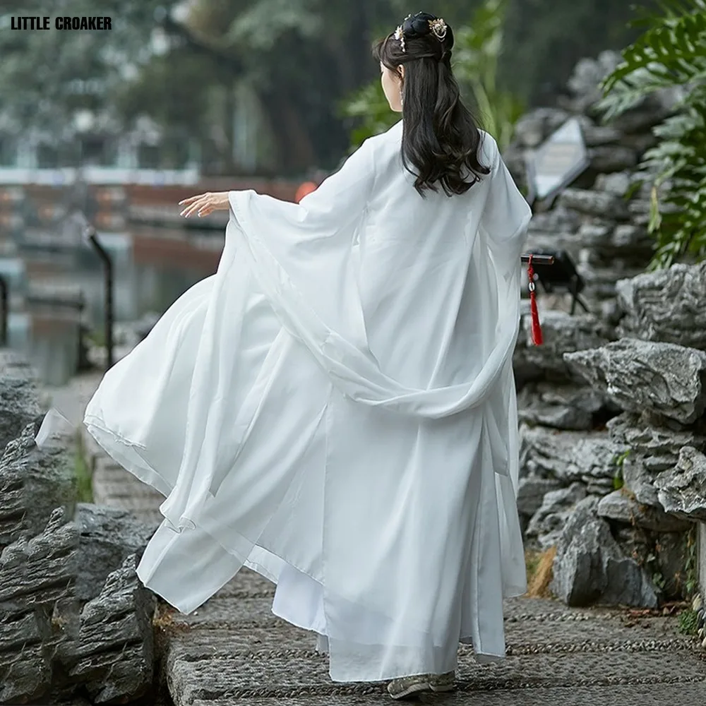 Halloween Ancient Princess Fairy Cosplay Costume Chinese Traditional Folk Dance Stage Performance White Hanfu Dress Woman