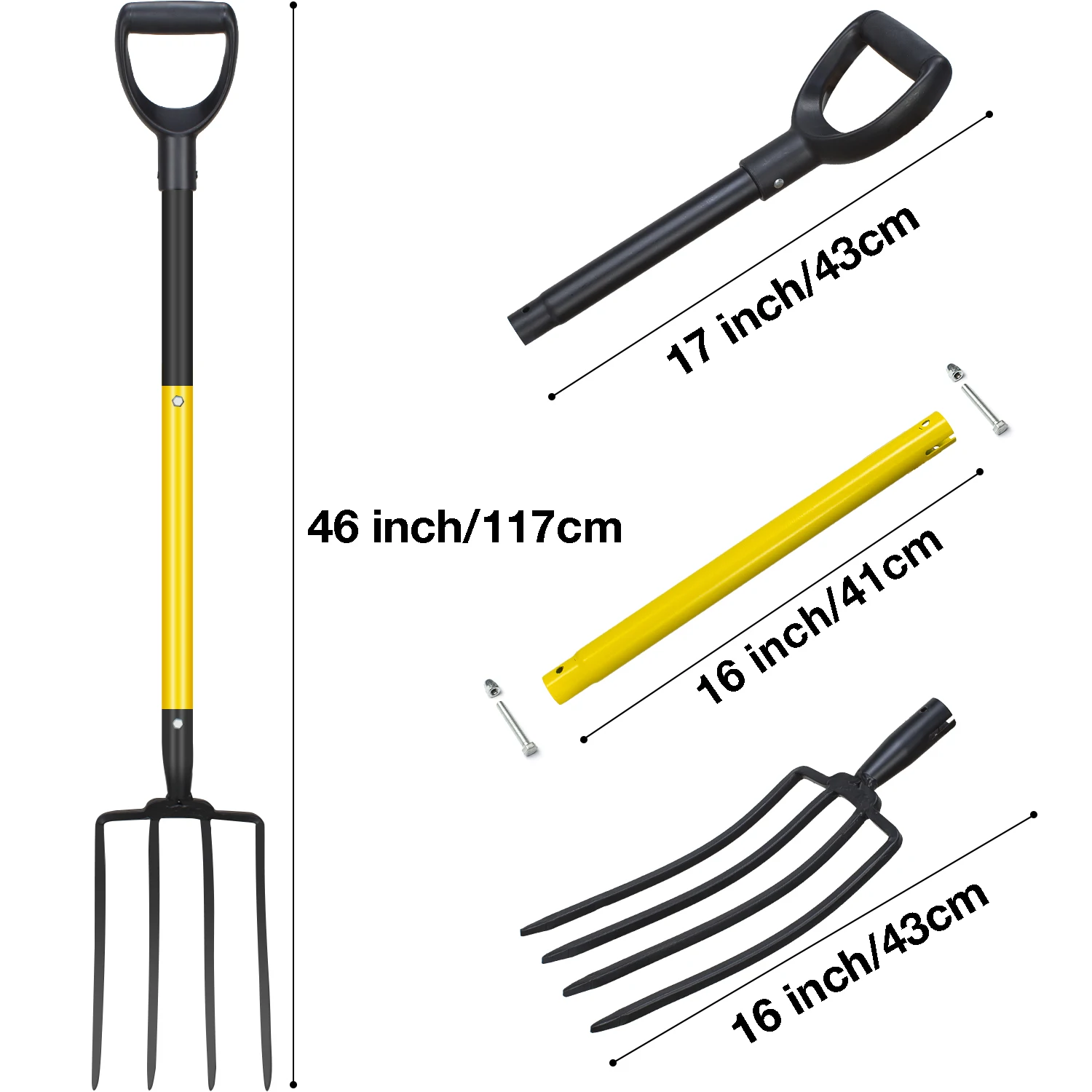 45 Inches Long Handle Spading Fork, Pitch Fork, 4-Tine Heavy Duty Garden Fork with Ergonomic No-Slip D-Grip Handles 5