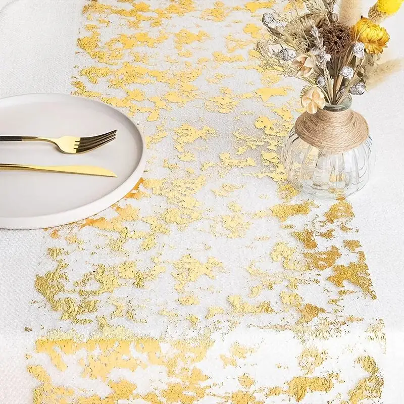 Sparkle Metallic Gold Table Runner Gold/Silver Sequin Glitter Metallic Foil Mesh Roll Party Wedding Birthday Table Decoration 1
