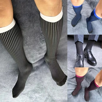 남성 패션 골지 드레스 양말, 캐주얼 스트라이프, 통기성, 핫 남성 스포츠 비즈니스 양말, 퓨어 컬러 2023, 1 쌍