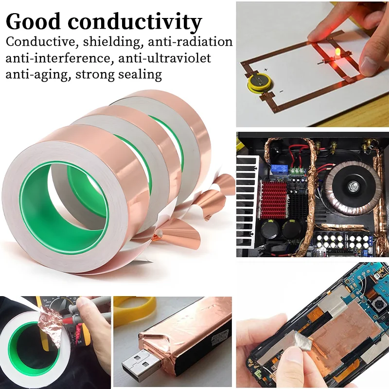 DIY Copper Foil Tape Double-Sided Conductive Adhesive EMIAnti-static Repair Adhesive Tape Circuit Electrical Repair Tapes