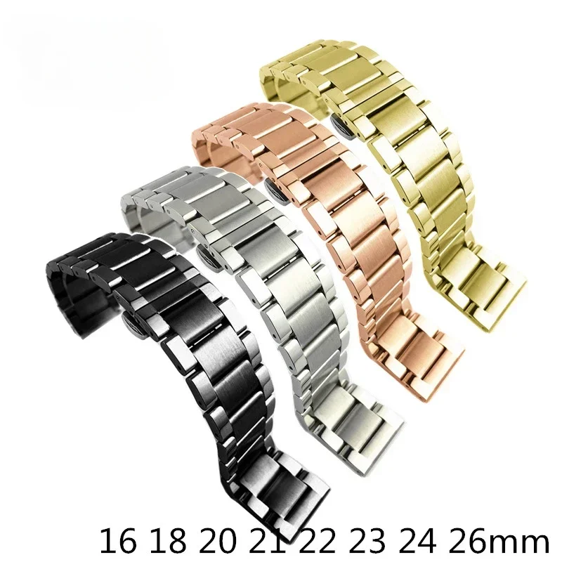 Accessori Per Orologi Per Montblanc Tre Perline Fibbia A Farfalla Solida Cinturino In Acciaio Inossidabile Catena Per Orologi In Acciaio Nero 18 20 22