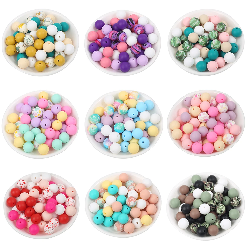 

30pcs Baby Round Silicone Beads 15mm Teethers Teething Beads for DIY Newborn Oral Care Rodent Pacifier Chain Pearls BPA Free