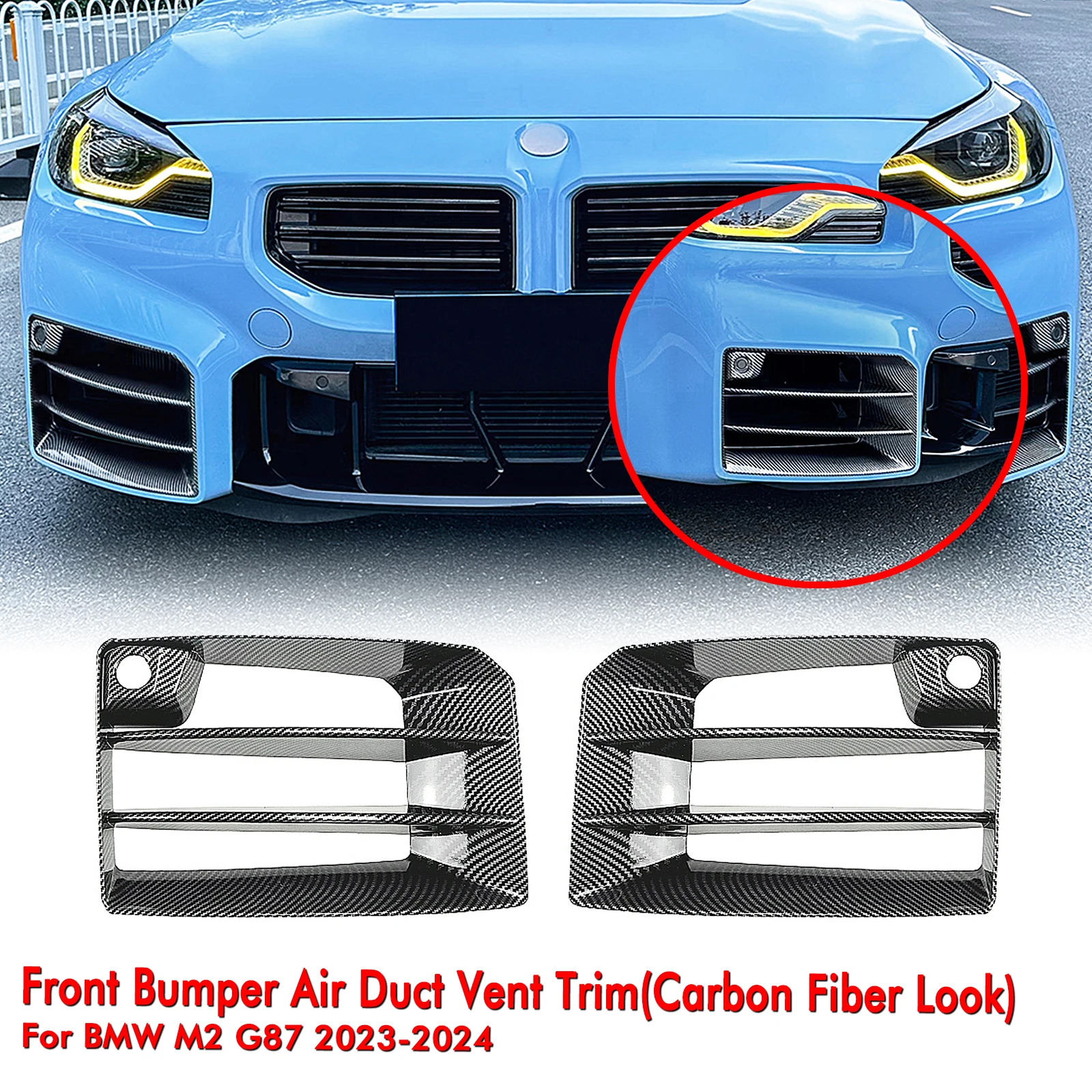 

Front Bumper Air Duct Vent Trim For BMW M2 G87 2023-2024 Carbon Fiber Look/Gloss Black Side Fog Light Intake Frame Cover Grill