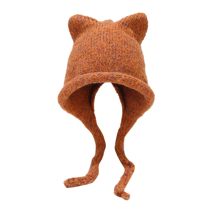 New Fashion Cute Knitting Beanie Hat 2022 Autumn Winter Knitted Wool Caps Girl Cat Ear Pointed Pullover Women Bonnet Hats 5