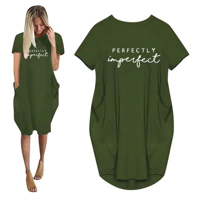 Damska luźna letnia sukienka z krótkim rękawem Plus Size T-shirt z kieszeniami w stylu Mini sukienki Letnia luźna sukienka na co dzień Vestidos