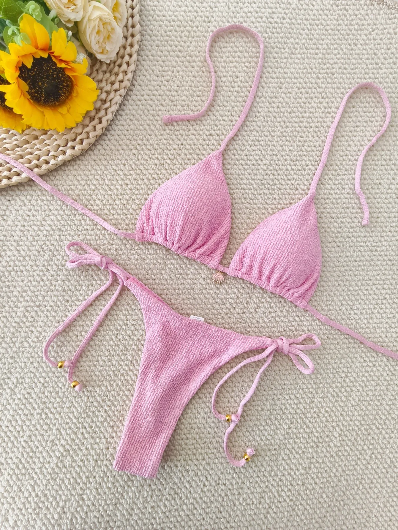 Solid Color Bikini - Women's Swimwear Set | Sexy Strap Split Shell Suit
