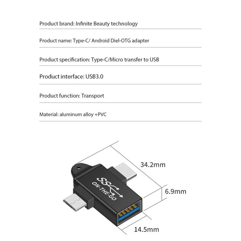 USB C To USB 3.0 OTG Converter 2 In 1 Type C Micro-OTG Adapter