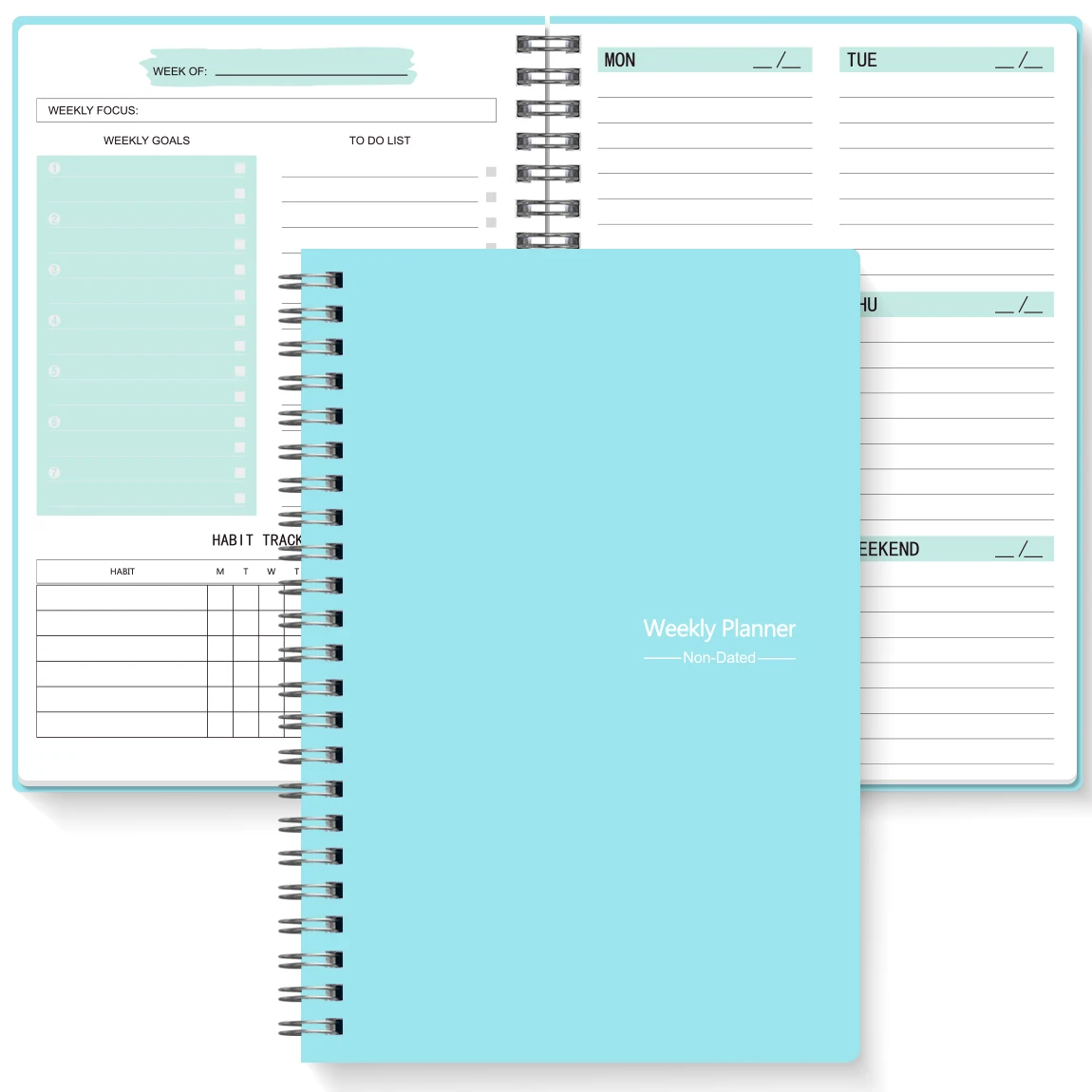 Spiralny niedatowany tygodniowy program notatnik terminarz A5, artykuły szkolne w biurze, rekordowy dzienny Plan do osiągnięcia