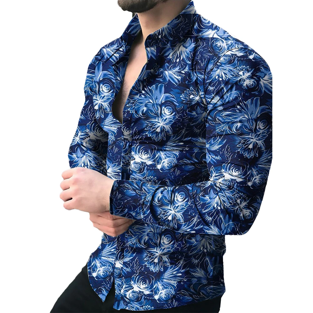 

Gentleman's Baroque Printed Muscle Fitness Shirt Long Sleeve Button Down Style Upscale Your Party Look with Silky Comfort