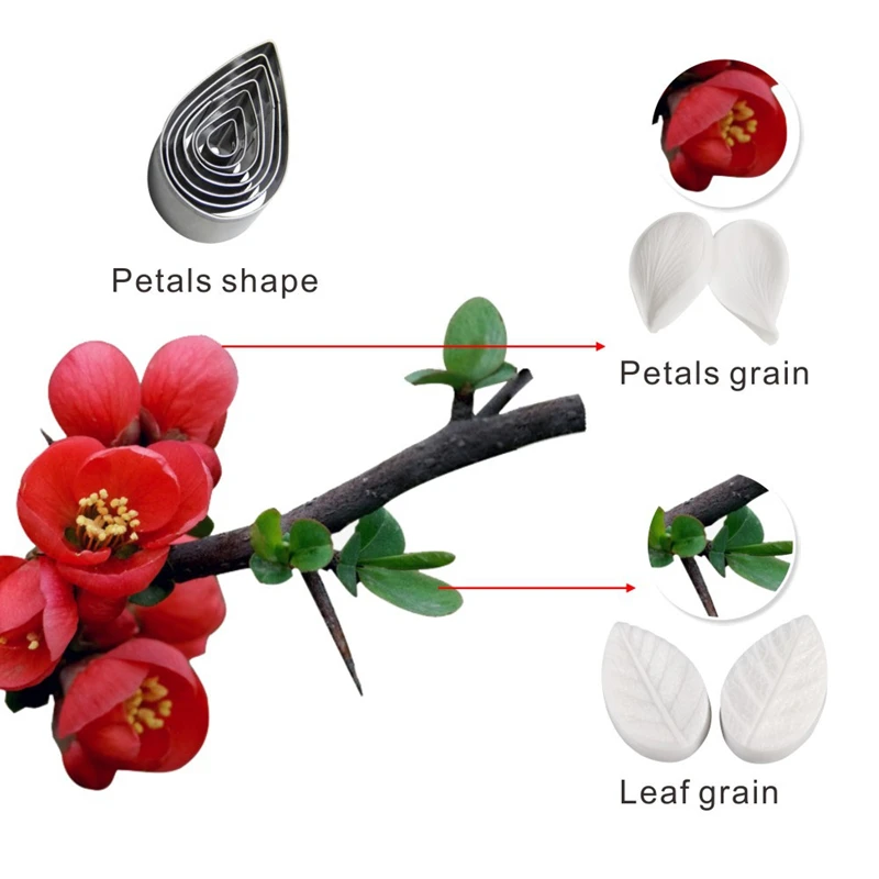 Fondant Cake Mold Stainless Steel Creative Water Drop Rose Flower Leaves Pastry Mould Biscuit Candy Decorating Tools 7Pcs/Set baking mold baking decorating tools