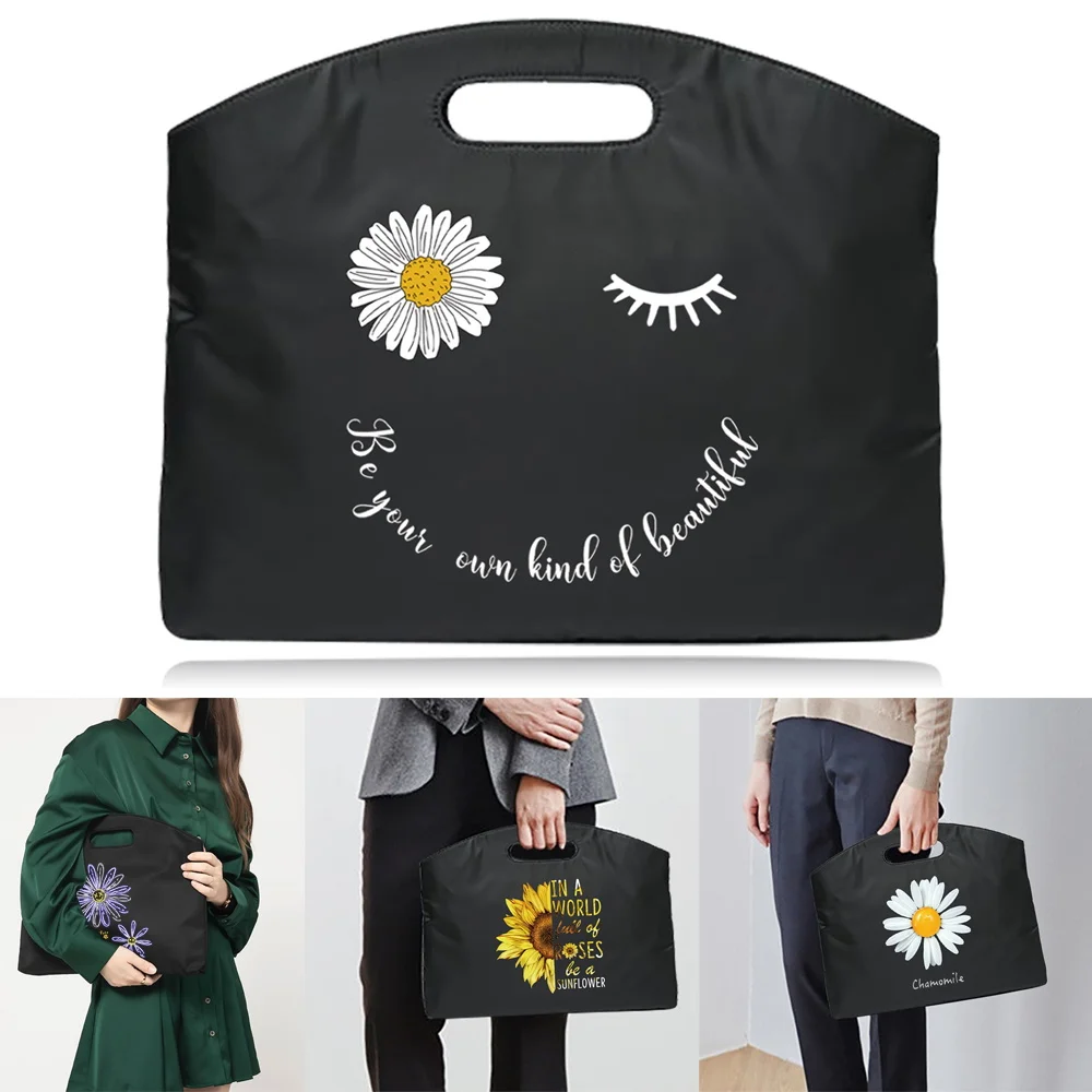 Leather Briefcase Briefcase Multi-functional A4 Document Bags Daisy Printed Business Laptop Protection Case Tote Conference Tablet Meeting Handbag