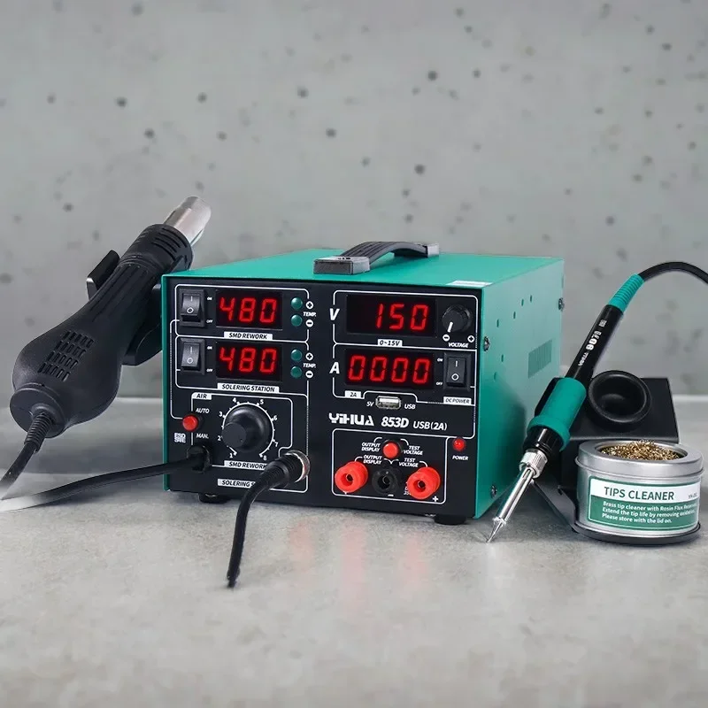 YIHUA 853D 2A 3 in 1 Digital Welding Machines Hot Air Gun Solder Iron Repair Soldering Station BGA Rework Heat Gun Desoldering 5
