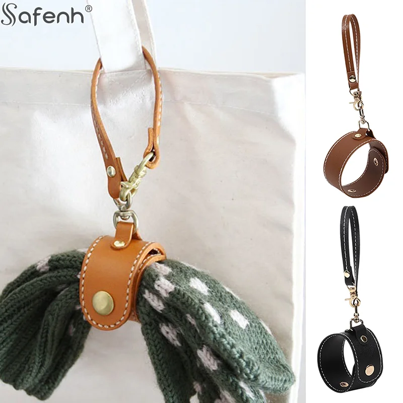 Leather Strap Trendy Solid Color PU Glove Scarf Holder Strap Outdoor Travel Hat Clip Portable Multifunctional Towel Storage Clip