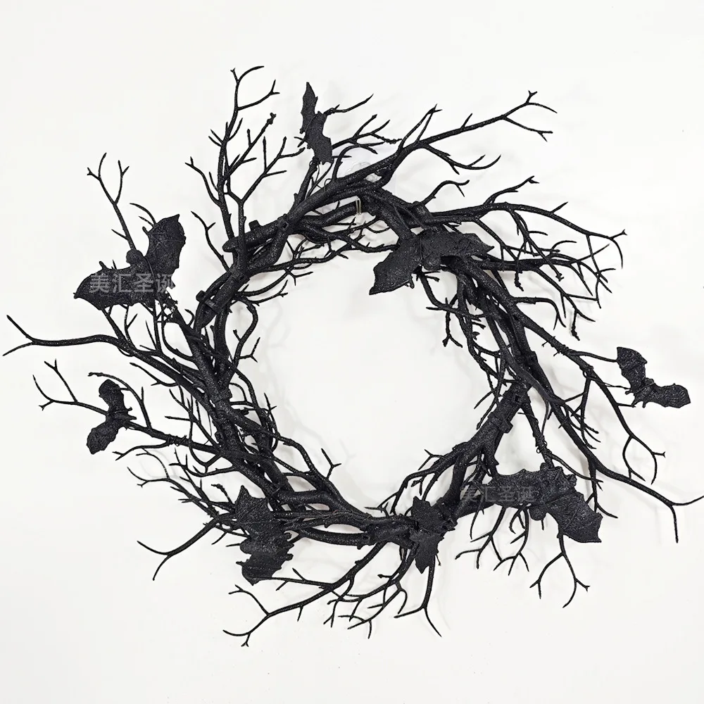 Bat Black Branch Halloween Wreath with LED Light 6 | Bat Black Branch Halloween Wreath with LED Light 6