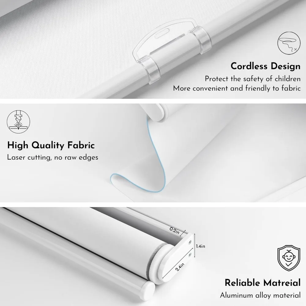 Upgraded 100% Blackout Roller Shade, Window Blind with Thermal Insulated, UV Protection Fabric. Easy to Install