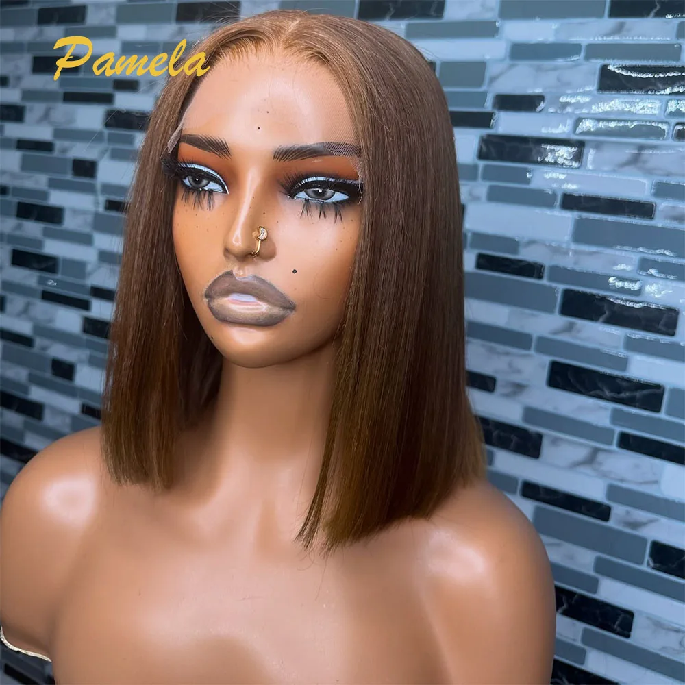 9x6 Transparent Lace Closure Glueless Wig Human Hair Ready To Go Honey Blonde Bone Straight 250% Density Dark Brown Colored Wig