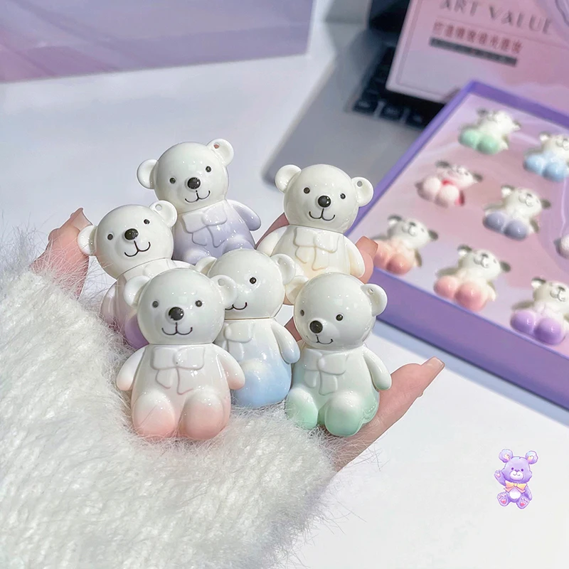 Cute Bear Makeup Set Matte Liquid Lipstick Velvet Lip Gloss Long Lasting Lip Balm Nude Lip-Tint Mud Women Beauty Cosmetics Set