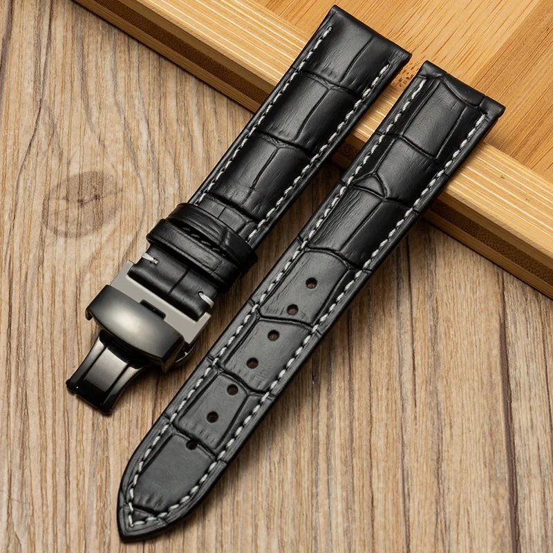 Luxurious Genuine Calfskin Leather Watch Strap with Butterfly Buckle - Available in Multiple Sizes