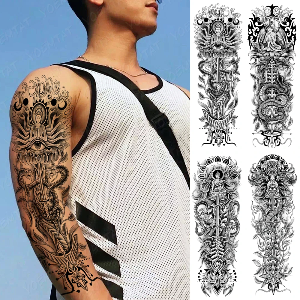 Large Full Arm Sleeve Tattoo Japanese Shakyamuni Buddha Waterproof  Temporary Tatoo Sticker Totem Men Women Asian Style Tatto - Temporary  Tattoos - AliExpress