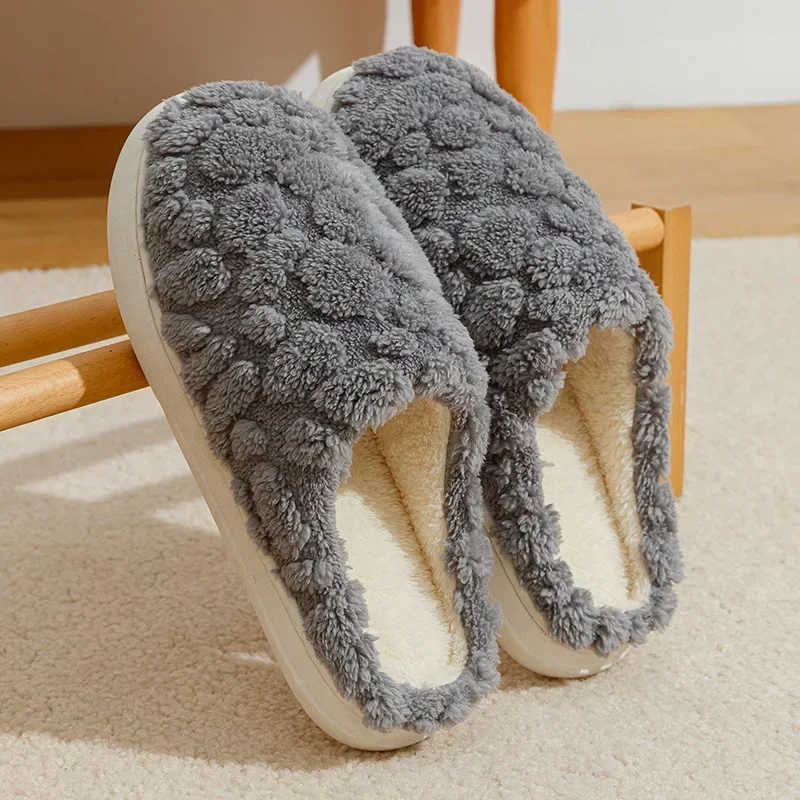 Cotton Slippers for Women, Indoor Warm, Plush, Anti-skid Winter Slippers for Men's Home Use Ladies Casual House Fluffy Footwear