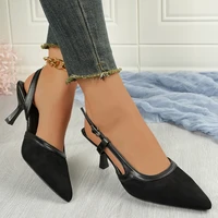 Women Shoes Satin Pointed Back Empty Women Sandals 2025 Summer One-word Buckle Sexy  High Heels Women Sandalias Mujer Zapatos 2