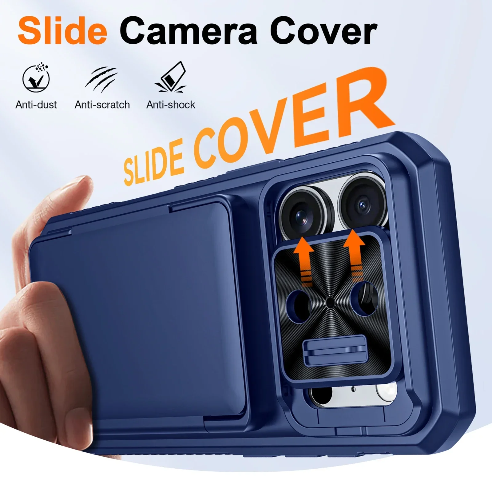 Premium Wallet Case with Card Slot & Slide Camera Protection - Anti-Fingerprint Rugged Phone Cover in Blue