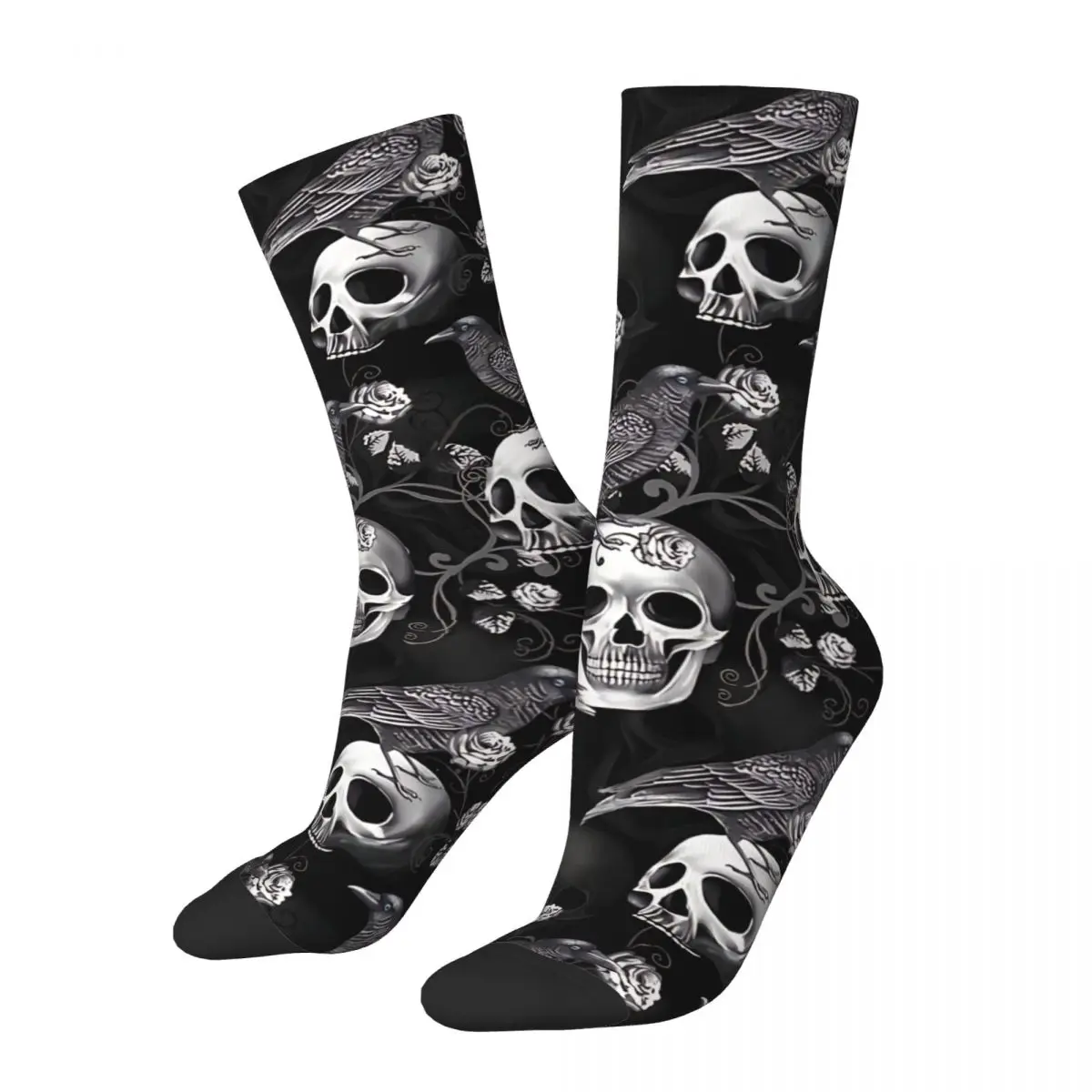 

Gothic Crow And Skull Men Women Socks Windproof Novelty Spring Summer Autumn Winter Stockings Gift