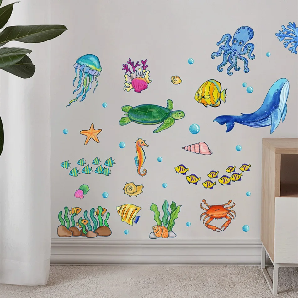 Glow in The Dark Cartoon Dinosaur Wall Sticker Luminous Glowing Underwater World Decals for Kids Room Baby Bedroom Nursery Decor