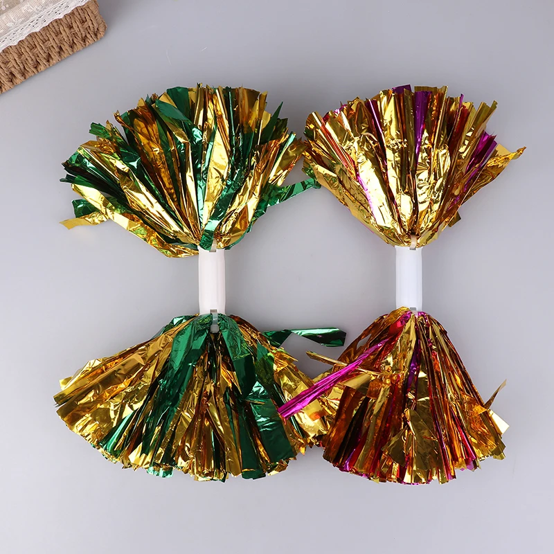 2Pcs 34cm Cheerleader Pom With Handle Poms Metallic Streamer Club Sport Supplies Sport Match Vocal Dance Party Decorator Tools