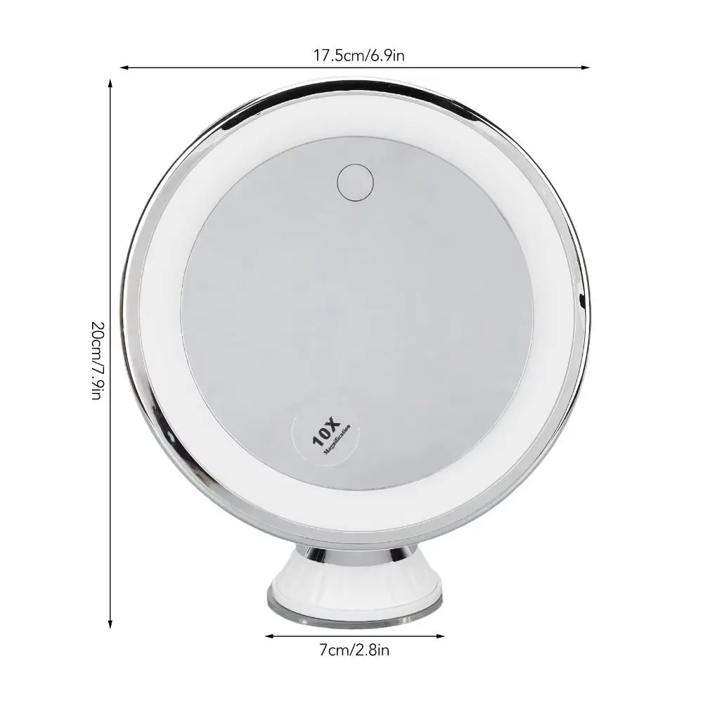Flexible 10x Magnifying Travel Makeup Mirror Touch Screen 3 Color Lighting Modes Touch Screen Vanity Mirror Bottom Sucker