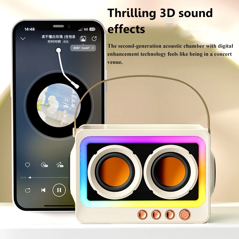 Portable Retro Bluetooth Speaker TWS Hifi Stereo Soundbar Subwoofer Wireless MP3 Music Player with Mic Support TF Card USB Play