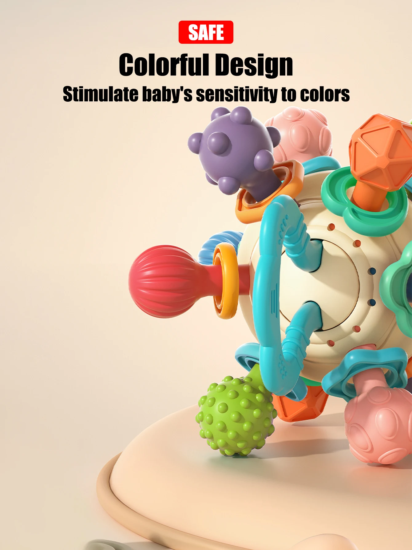 1 piece of early sensory training ball for infants aged 0-1 years old. A soft rubber grip ball that makes a sound when shaken 5