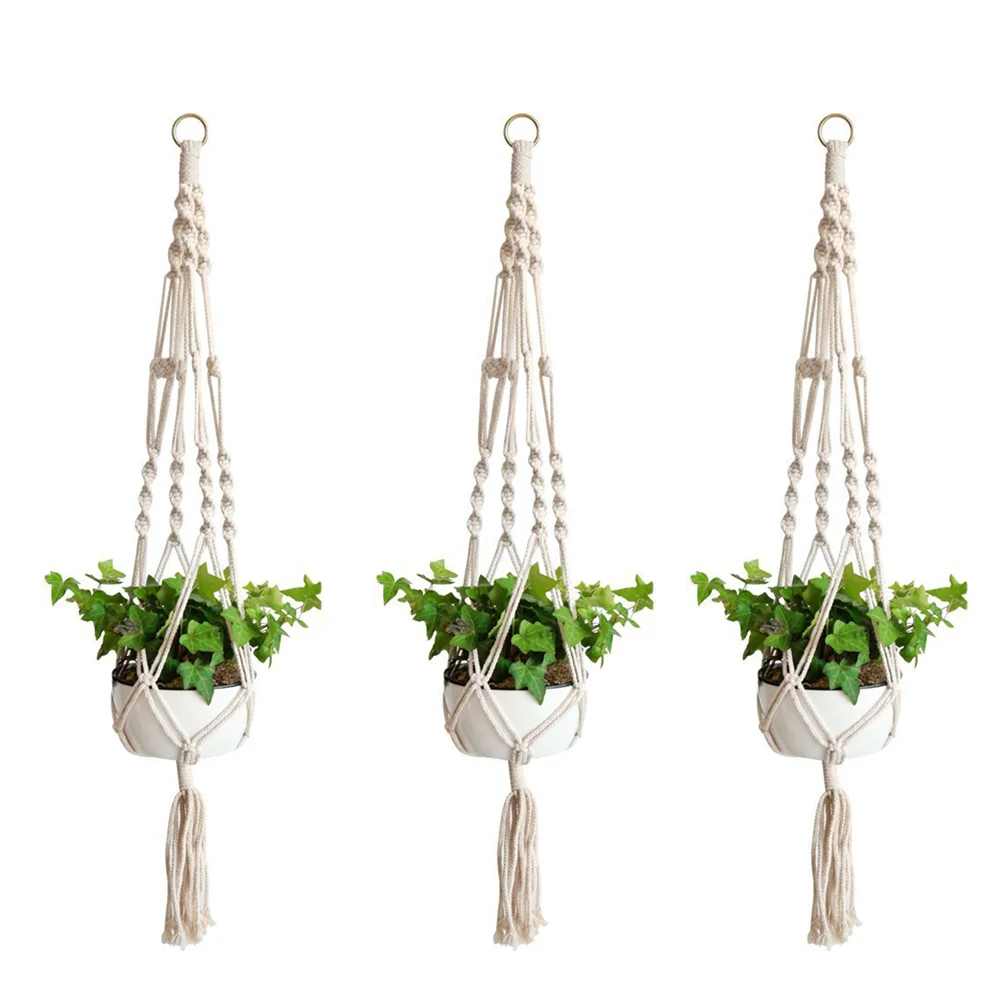 

3Pcs Macrame Hanger Cotton Balcony Hanging Planter Rope Outdoor Holder Basket Rope for Decoration Indoor Planter Stand Holder