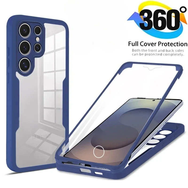 360° Clear Shockproof Phone Case with Silicone Soft Frame and Screen Protection Cover