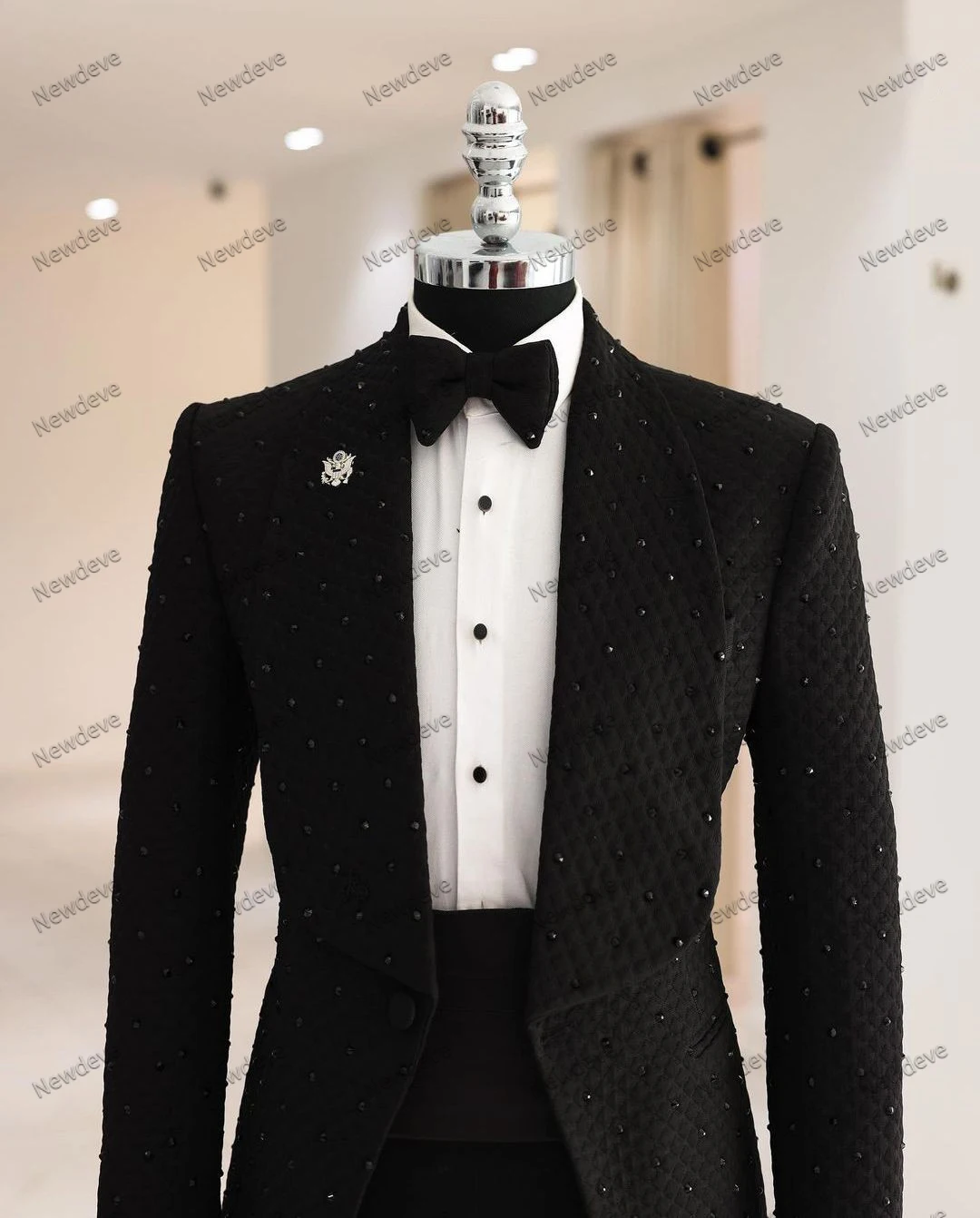 Modern Men's Suits Tailored 2 Pieces Blazer Pants One Button Wide Lapel Beads Plus Size Wedding Formal Tuxedo Made