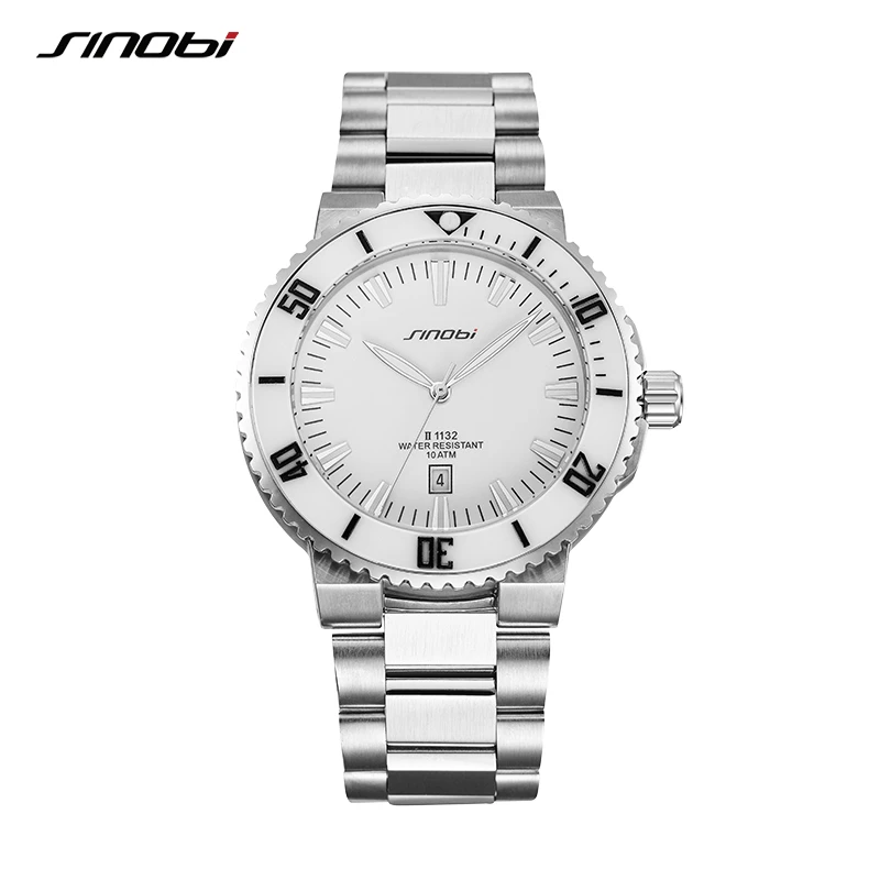 SINOBI 5 ATM Waterproof Men's Miyota Quartz Movement Full Stainless Steel Clock Man's Calender Wristwatches Relogio Masculino