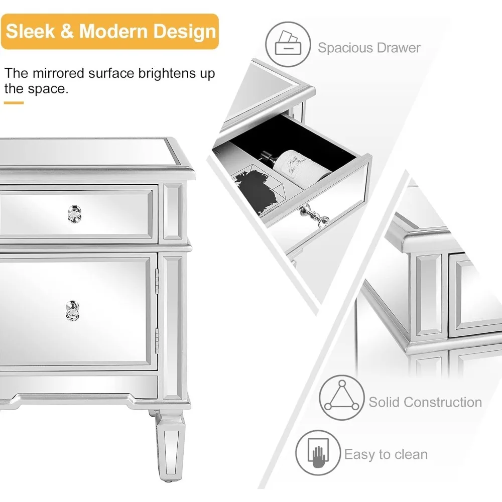 Mirrored Nightstand Cabinet 3