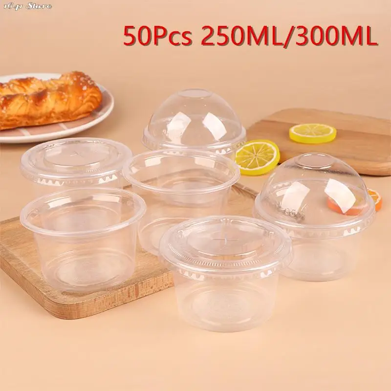 NEW 50Pcs 250ML 300ML Pudding Cups With Lids Plastic Boxes Ice-Cream Mousse Dessert Picnic Party Packing Dessert Cups with Lid